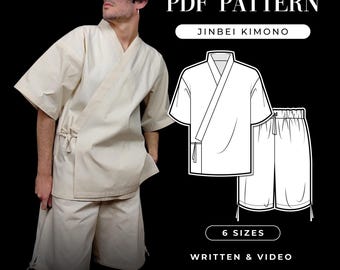 Patrón de costura de kimono Jinbei unisex / Ropa de estar por casa japonesa (PDF)