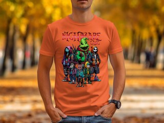 Maglietta Nightmare Gang Unisex – Stampa Horror Con Scena Di Halloween – Nero, Taglie S-XXL