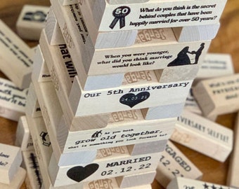 Personalized Anniversary Block Tower Game // 5 Years Wood Gift // Married Couple's Tumble Block Table Top Game