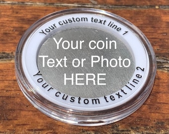 Texto personalizado, foto, logotipo, moneda conmemorativa // Regalo personalizado para baby shower, inauguración de casa, boda, pareja, empresa, broma