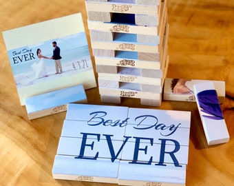 Custom Photo Puzzle Block Tower // Personalized Game // Wood Wedding Anniversary Gift // 18&quot; X 9&quot; // Family Friendly Fun Activity