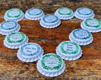 Custom Baby Shower Bottle Caps // Personalized Beer Tops // Unique Party Celebration // Custom Design & Text