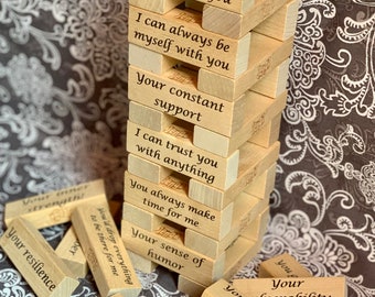 Custom Block Tower Game / 54 Memories / 54 Things I love About You / Mother's Day /Father's Day / 5yr Anniversary Gift / Personalized Blocks