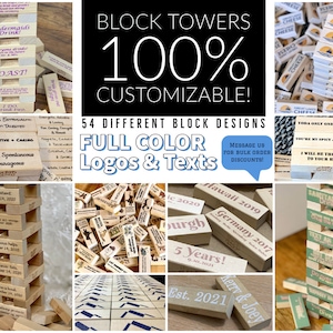 Custom Block Tower Game // Personalized Text, Design, Logo Tumble Blocks // Unique Game for Parties, Gifts, Businesses, Raffles, & Events