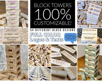 Custom Block Tower Game // Personalized Text, Design, Logo Tumble Blocks // Unique Game for Parties, Gifts, Businesses, Raffles, & Events