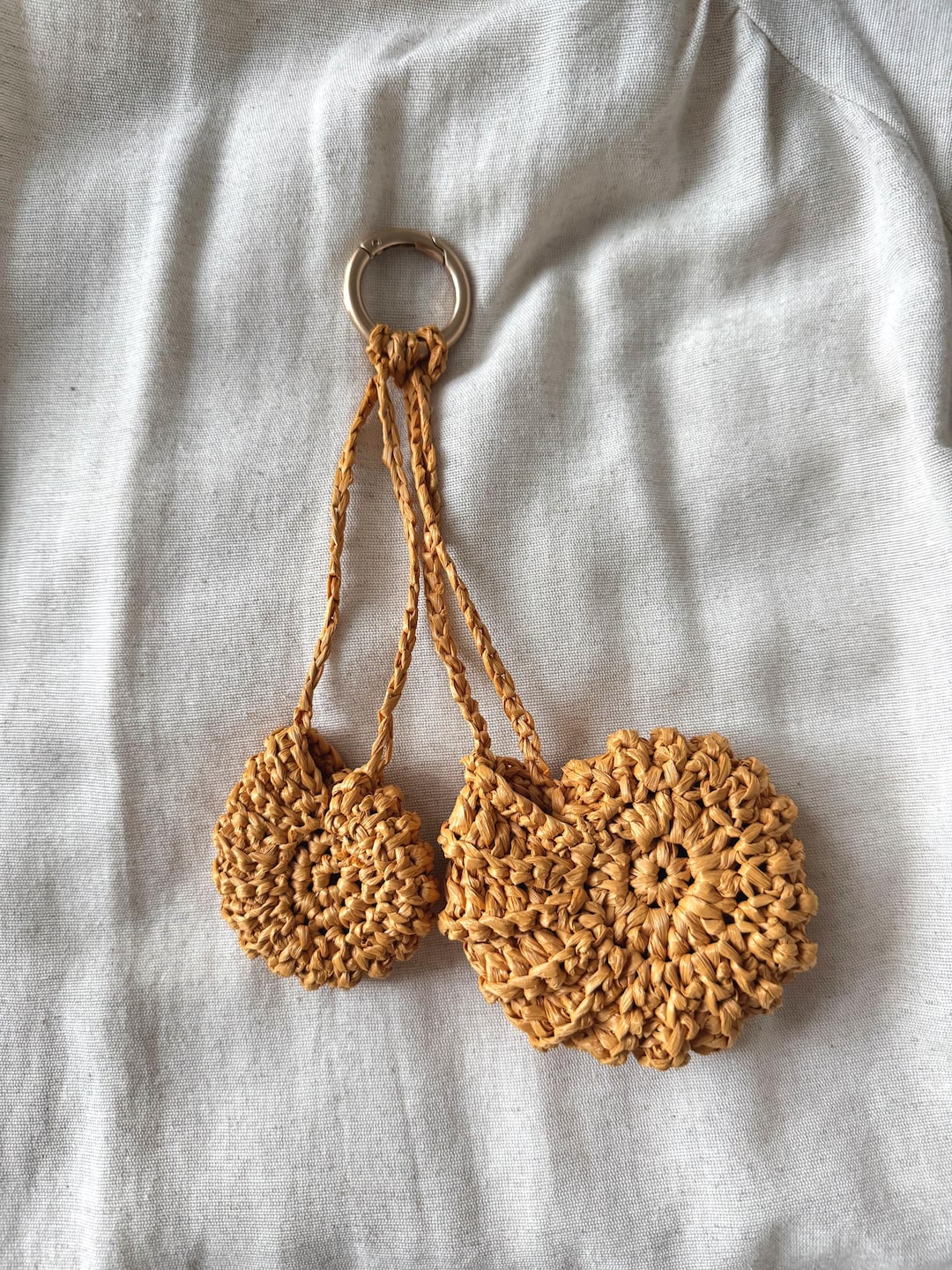 Raffia Keychains Handmade Raffia Bag Charms, Boho Shell Charm Keychain, Summer Bag ...