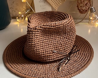 Crochet Raffia Fedora Hat: Personalized Summer Sun Hat