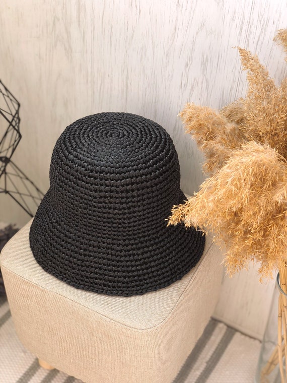 Raffia Panama, Straw Hat, Black Panama