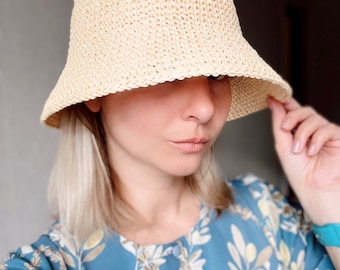Raffia Crochet Bucket Hat: Stylish Summer Panama Straw Hat