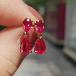 Flawless Red Ruby Earrings Ruby Pear Earrings Gemstone Earrings Teardrop Earring Dainty Earring Gift For Her Anniversary Gift Valentine Gift