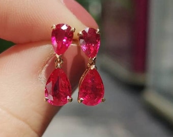 Flawless Red Ruby Earrings Ruby Pear Earrings Gemstone Earrings Teardrop Earring Dainty Earring Gift For Her Anniversary Gift Valentine Gift