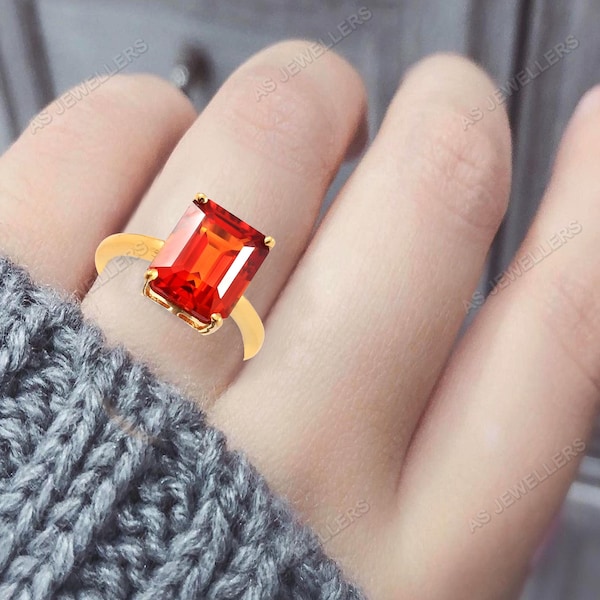 Bague en saphir Orange Fanta de Ceylan Anneau de pierres précieuses rayonnantes Bague en argent sterling Anneau d'anniversaire Anneau de mariage saphir orange