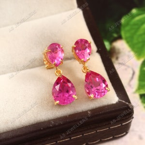 Flawless Pink Sapphire Pear Earrings Genuine Pink Sapphire Gemstone Earrings Teardrop Earring Gift For Her Engagement & Wedding Earrings