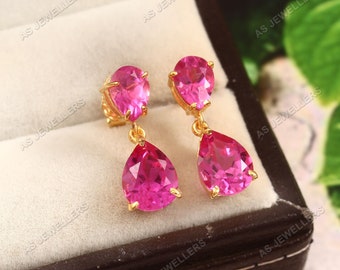 Flawless Pink Sapphire Pear Earrings Genuine Pink Sapphire Gemstone Earrings Teardrop Earring Gift For Her Engagement & Wedding Earrings