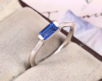 Cornflower Blue Sapphire Ring Baguette Sapphire Ring Engagement Ring Gift For Her Wedding Ring 92.5 Sterling Silver Ring Birthday Rings