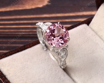 Flawless Morganite Ring Round Gemstone Ring Pink Morganite Wedding Ring Cocktail Ring Sterling Silver Gift For Her Solitaire Ring Valentine