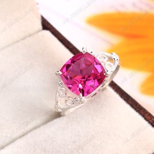 Flawless Pink Sapphire Ring Cushion Gemstone Ring Solitaire Ring Gift For Her 925 Sterling Silver Ring Engagement Ring Sapphire Wedding Ring
