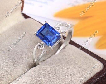 Cornflower Blue Sapphire Ring Sapphire Radiant Gemstone Ring Statement Ring Wedding Ring Gift For Her 925 Sterling Silver Ring Birthday Gift