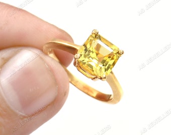 Ceylon Yellow Sapphire Ring Gemstone Ring Asscher Ring Statement Ring Gift For Her Bridal Ring Sapphire Wedding Ring Sterling Silver Ring