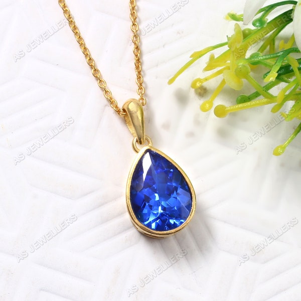 Natural Cornflower Sapphire Pendant Blue Sapphire Necklace 10x14 MM Pear Gemstone Pendant Gift For Her 925 Sterling Silver Wedding Jewelry