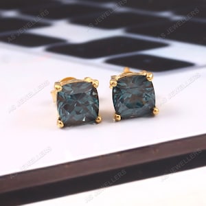 Indicolite Tourmaline Stud Earrings Cushion Earrings Blue Green Indicolite Tourmaline Gift For Her Sterling Silver Earring Wedding Jewelry