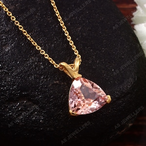 Ceylon Padparadscha Sapphire Pendant Peach Sapphire Pendant 12 MM Trilliant Gemstone Pendant, Wedding Jewelry Gifts Sterling Silver Pendant