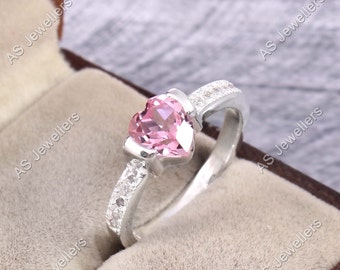 Pink Morganite Ring Heart Gemstone Ring, Morganite Wedding Ring 925 Sterling Silver Ring Gift For Her Engagement Ring Sapphire Jewelry Ring