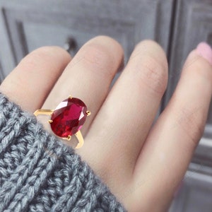 Mozambique Blood Ruby Ring Oval Gemstone Ring July Birthstone Wedding Ring, Sterling Silver Ring Statement Ring Anniversary & Valentine Gift