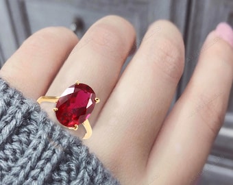 Mozambique Blood Ruby Ring Oval Gemstone Ring July Birthstone Wedding Ring, Sterling Silver Ring Statement Ring Anniversary & Valentine Gift