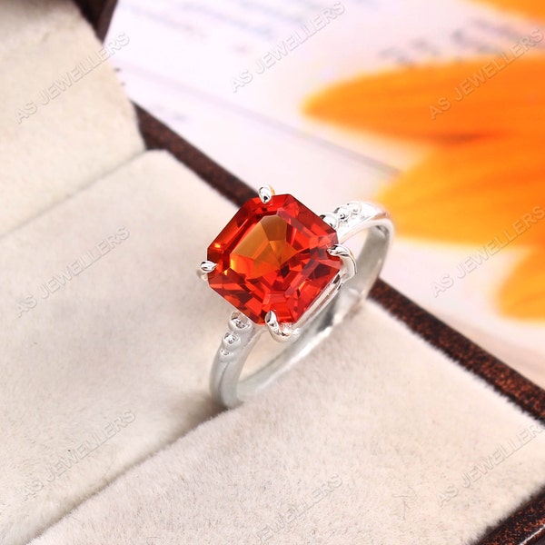 Onberispelijke oranje saffier ring saffier Asscher Ring edelsteen ring Fanta saffier ring cadeau voor liefde saffier Valentijn cadeau solitaire ringen