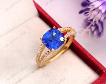 Cornflower Blue Sapphire Ring Natural Ceylon Sapphire Ring Cushion Gemstone Ring Engagement Ring September Birthstone Wedding Ring 925Silver