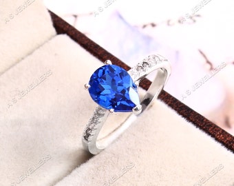 Cornflower Blue Sapphire Ring Pear Gemstone Ring Genuine Sapphire Ring Engagement Ring Gift For Her Wedding Ring 925 Sterling Silver Ring