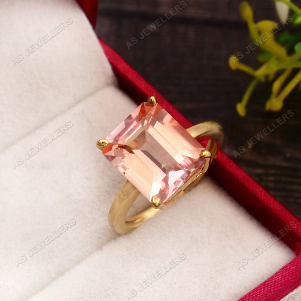 Ceylon Peach Padparadscha Sapphire Ring Octagon Gemstone Ring, Padparadscha Ring Cocktail Ring Gift For Her Sapphire Jewelry Wedding Ring