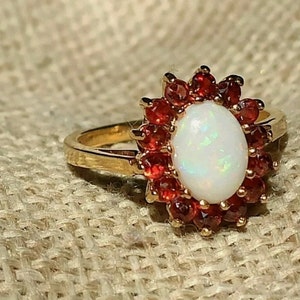 100% Genuine Ethiopian Opal Garnet Ring Beautiful Gemstone Ring Opal Ring 925 Sterling Silver Ring Statement & Wedding Ring Valentine's Gift