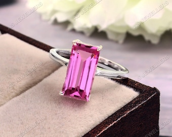 Ceylon Pink Sapphire Ring Baguette Ring Sapphire Gemstone Ring Statement & Handmade Ring Engagement Ring Sterling Silver Ring Valentine Gift