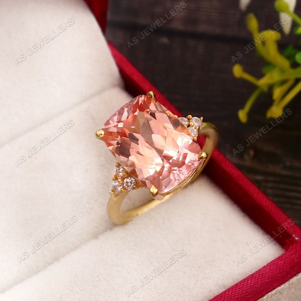 Ceylon Peach Padparadscha Sapphire Ring Cushion Gemstone Ring, Padparadscha Ring Cocktail Ring Gift For Her Sapphire Jewelry Wedding Ring