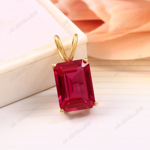 Mozambique Ruby Pendant Red Ruby Gemstone Pendant Dainty Pendant Ruby Radiant Necklace Sterling Silver Handmade Jewelry Gift For Her 10x14MM