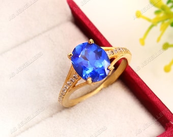 Cornflower Blue Sapphire Ring Natural Ceylon Sapphire Ring Oval Gemstone Ring Engagement Ring September Birthstone Wedding Ring 925 Silver