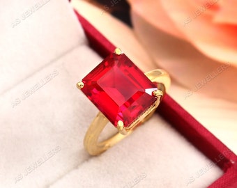 Flawless Red Ruby Ring Radiant Ring Ruby Gemstone Ring July Birthstone Statement Ring 925 Sterling Silver Anniversary Ring Ruby Wedding Ring