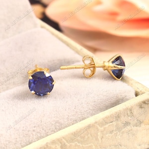 Ceylon Blue Sapphire Stud Earrings Natural Blue Sapphire Earrings Round Gemstone Earrings Dainty Stud Gift For Her Sapphire Wedding Jewelry