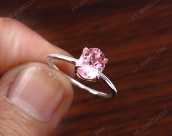 Natural Morganite Ring Oval Gemstone Ring Pink Morganite Wedding Ring Cocktail Ring 925 Sterling Silver Ring Gift For Her Solitaire Ring