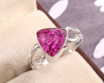 Flawless Pink Sapphire Ring Trillion Gemstone Ring Statement Ring Gift For Her Handmade Ring 92.5 Silver Ring Anniversary Gift Wedding Ring