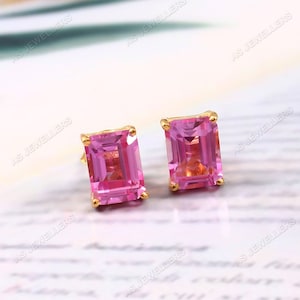 Ceylon Pink Sapphire Stud Earrings Natural Pink Sapphire Earring Gemstone Earrings Dainty Stud Radiant Earrings Gift For Her Wedding Jewelry