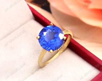 Cornflower Blue Sapphire Ring Natural Ceylon Sapphire Ring Round Gemstone Ring Engagement Ring September Birthstone Wedding Ring 925 Silver