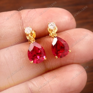 Flawless Mozambique Ruby Earrings Red Ruby Pear Earrings Gemstone Earring Teardrop Earrings Dainty Earring Gift For Her Ruby Wedding Jewelry