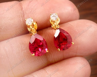 Flawless Mozambique Ruby Earrings Red Ruby Pear Earrings Gemstone Earring Teardrop Earrings Dainty Earring Gift For Her Ruby Wedding Jewelry