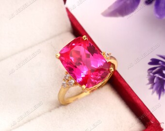 Flawless Pink Sapphire Ring Cushion Gemstone Ring Statement Ring Gift For Her 925 Sterling Silver Ring Engagement Ring Wedding Ring 10x14 MM