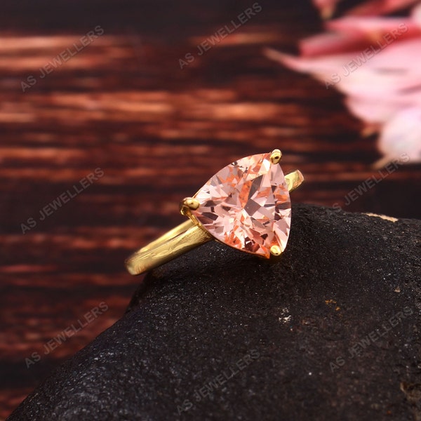 Bague en saphir Padparadscha sans défaut Anneau de pierres précieuses Trilliant Anneau de pêche Padparadscha Anneau solitaire Bague de mariage en argent 925 avec saphir pêche