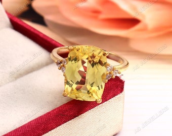 Ceylon Yellow Sapphire Ring Cushion Gemstone Ring Statement Ring Sterling Silver Ring Gift For Her Bridal Ring Wedding Ring Sapphire Jewelry