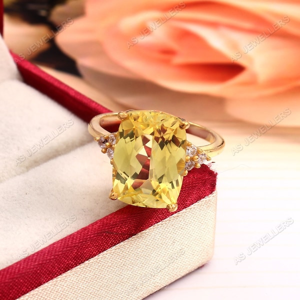 Ceylon Yellow Sapphire Ring Cushion Gemstone Ring Statement Ring Sterling Silver Ring Gift For Her Bridal Ring Wedding Ring Sapphire Jewelry